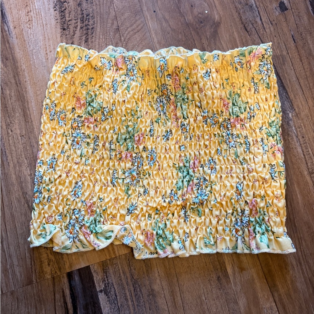 Yellow Floral Smocked tube top